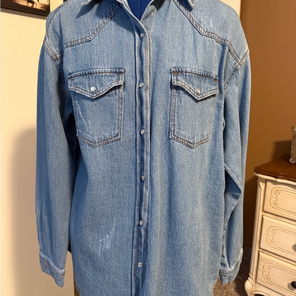 Classic Blue Denim Button-Up Shirt